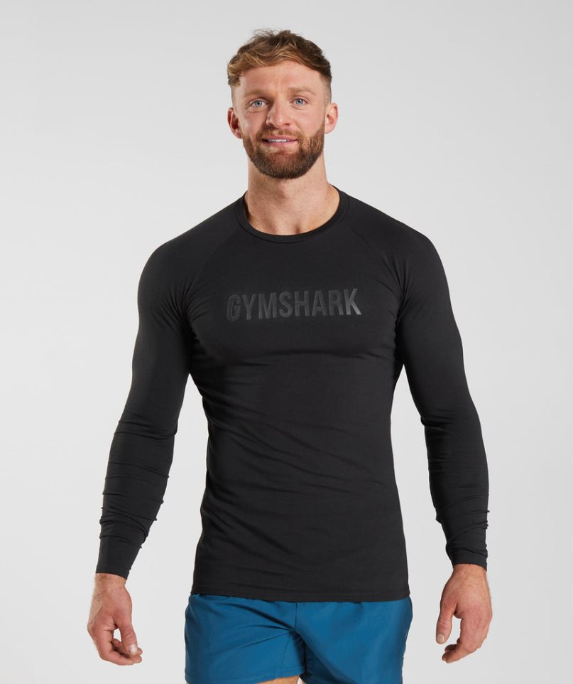 Men\'s Gymshark Apollo Long Sleeve T-Shirts Black | CA 37106D